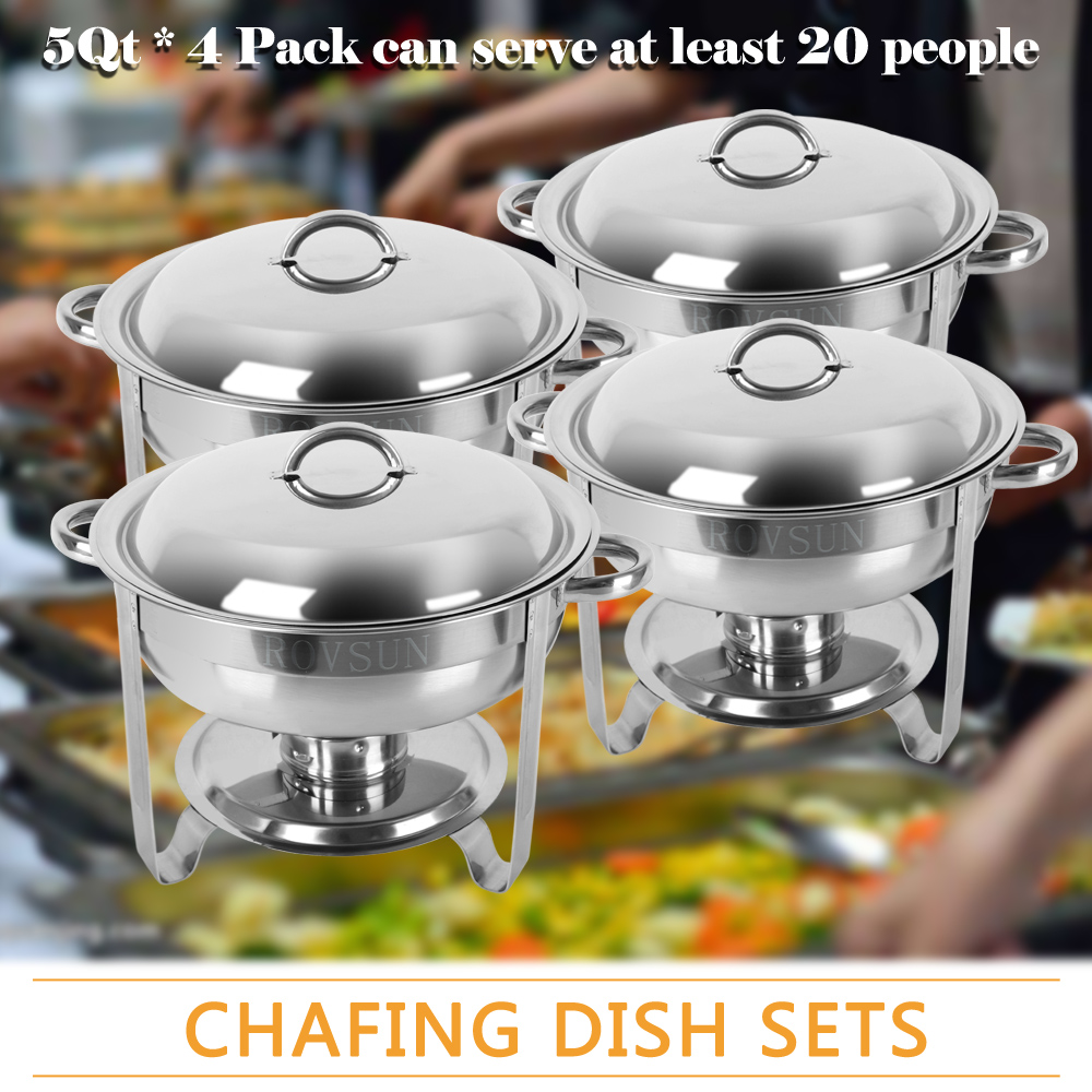 ROVSUN 4Pack Round Chafing Dish Buffet Chafer Warmer Set 5 Quart eBay