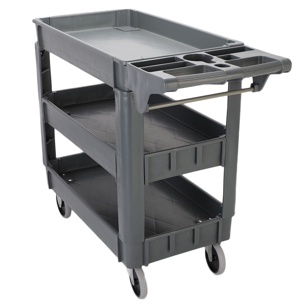 550 lb Load Plastic Utility Service Cart 3 Shelves Rolling Tool